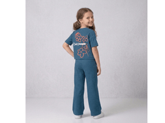 Chic Cotton 2x1 Rib Co-Ord Set with Printed T-Shirt & Wide-Leg Trouser