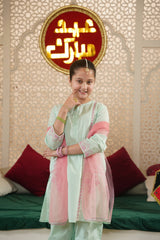 Mint Green Embroidered Kurta Set with Pink Dupatta