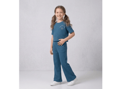 Chic Cotton 2x1 Rib Co-Ord Set with Printed T-Shirt & Wide-Leg Trouser