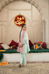 Mint Green Embroidered Kurta Set with Pink Dupatta