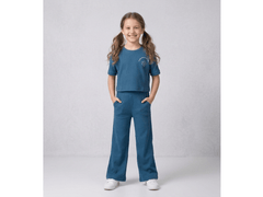 Chic Cotton 2x1 Rib Co-Ord Set with Printed T-Shirt & Wide-Leg Trouser