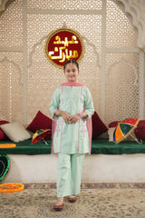 Mint Green Embroidered Kurta Set with Pink Dupatta