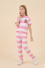 Kids Pink & White Tom & Jerry Striped Co-ord Set – Boxy Tee & Regular Fit Trouser