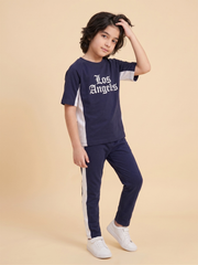 Premium Boys "Los Angeles" Navy & White Tracksuit Set | 100% Cotton Interlock