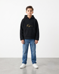 Kids "KING" Fur Hoodie – Ultra Soft Winter Wear Black