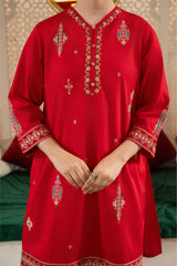 Crimson Charm: 100% Cotton 2-Piece Eastern Suit with Multihead Embroidery
