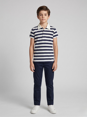 Kids White Navy Striped Polo Shirt – 100% Cotton