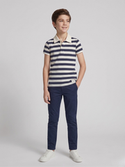 Kids White Navy Striped Polo Shirt – 100% Cotton
