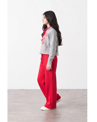 Girls Grey & Red Graphic Fleece Tracksuit