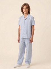 100% Cotton Kids Light Blue Daily Wear Set – Soft Breathable Short Sleeve Shirt & Pants for Boys