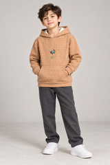 Unisex Kids Quilted Hoodie – Camel Brown-1