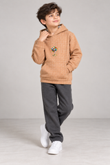 Unisex Kids Quilted Hoodie – Camel Brown-1