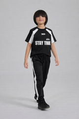 Boys' "STAY TRUE" Athletic Tracksuit – Black & White Co-ord Set