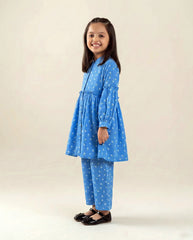 Girls Blue Printed Cotton Suit – 2 Piece Kurti & Trouser Set