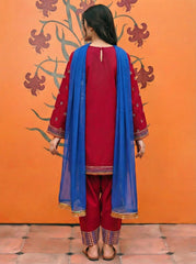 Girls Premium 3-Piece Embroidered Cotton Suit with Net Dupatta – Festive & Casual Wear