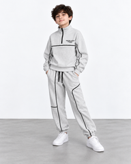 Kids Light Grey Fleece Tracksuit Set | Quarter-Zip Sweatshirt & Jogger
