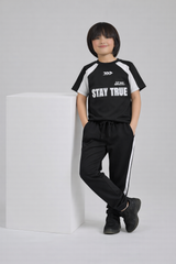 Boys' "STAY TRUE" Athletic Tracksuit – Black & White Co-ord Set