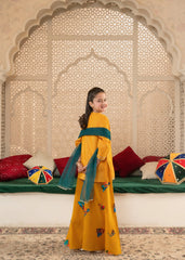 Ivory Elegance: 3-Piece Girls' Cotton Jacquard Lehnga Choli Set