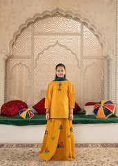 Ivory Elegance: 3-Piece Girls' Cotton Jacquard Lehnga Choli Set