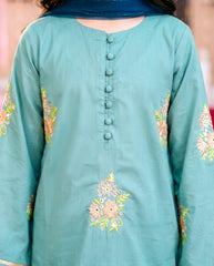 Girls 3-Piece Eastern Wear Suit – 100% Cotton Embroidered Festive Outfit