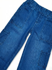 Kids Wide-Leg Denim Cargo Pants (Medium Blue)